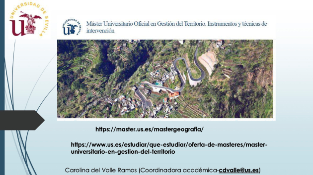Presentación del Máster en Gestión del Territorio  de la Universidad de Sevilla en las Jornadas ¿Y ahora qué?, organizadas por el Colegio de Geógrafos