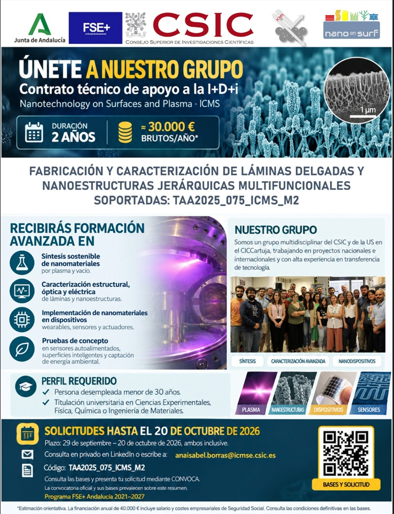 Contrato técnico de apoyo a la I+D+i_grupo Nanotecnología sobre superficies y plasma_ICMS_solicitudes hasta el 20 de octubre